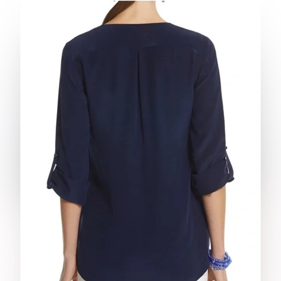 NWT - White House Black Market Beaded Silk Tunic in Classic Navy - Size 2 - Picture 2 of 9